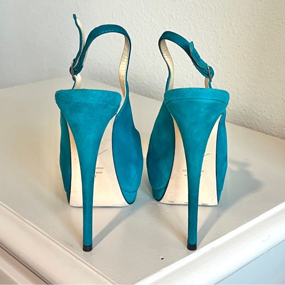 Giuseppe Zanotti Platform Stiletto High Heel Women’s Size 37 Suede Teal Peep Toe - Picture 4 of 6